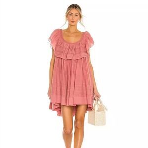FREE PEOPLE Big Bloom Hailey Mini Dress XS Overlay Open Back Scoop Neck Pink